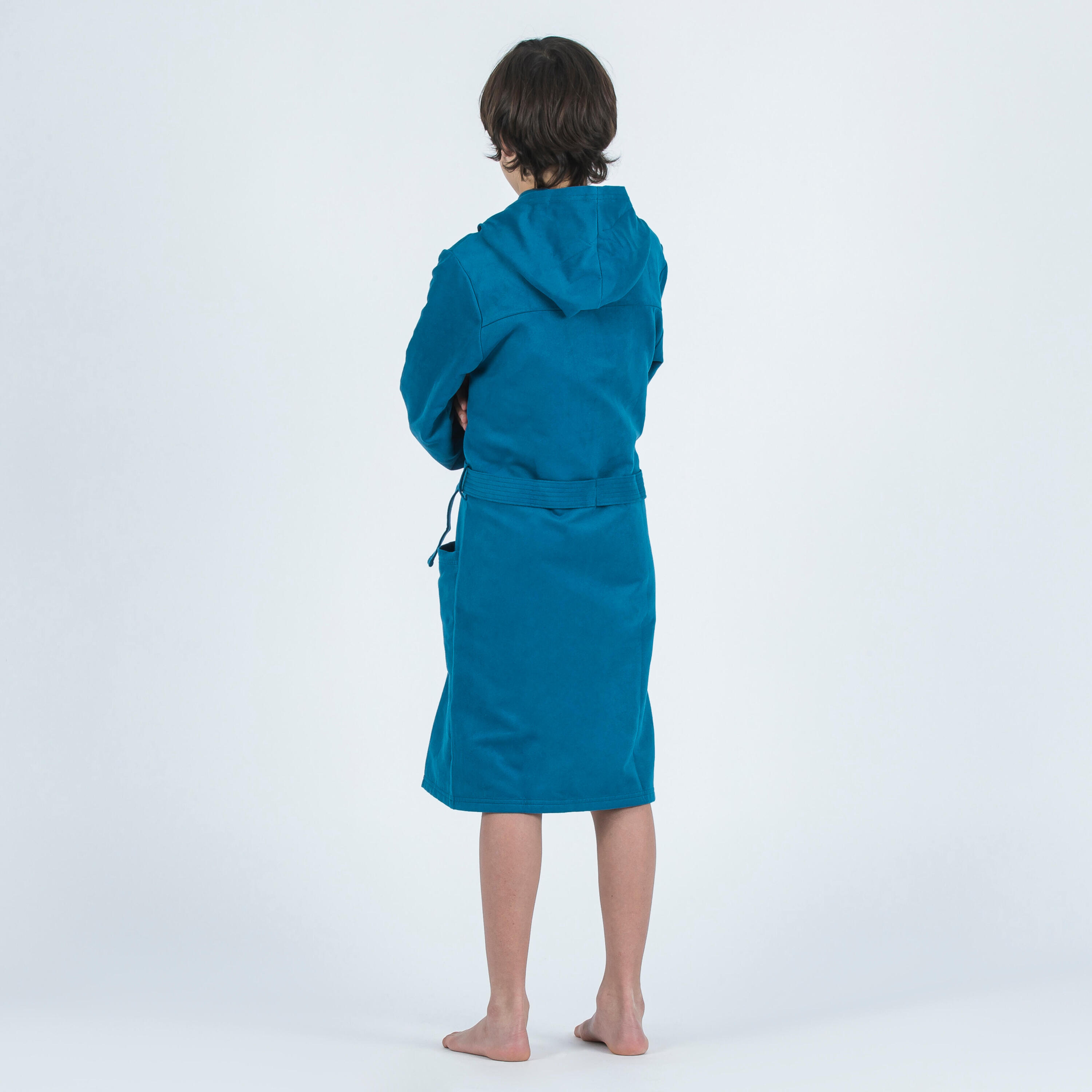 Kids compact microfibre pool bathrobe dark blue 3/4