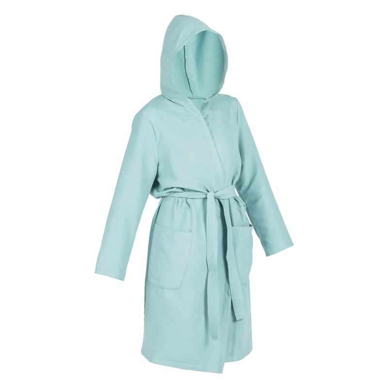 Peignoir de bain a capuche microfibre compact femme vert clair pour les clubs et collectivites Decathlon Pro