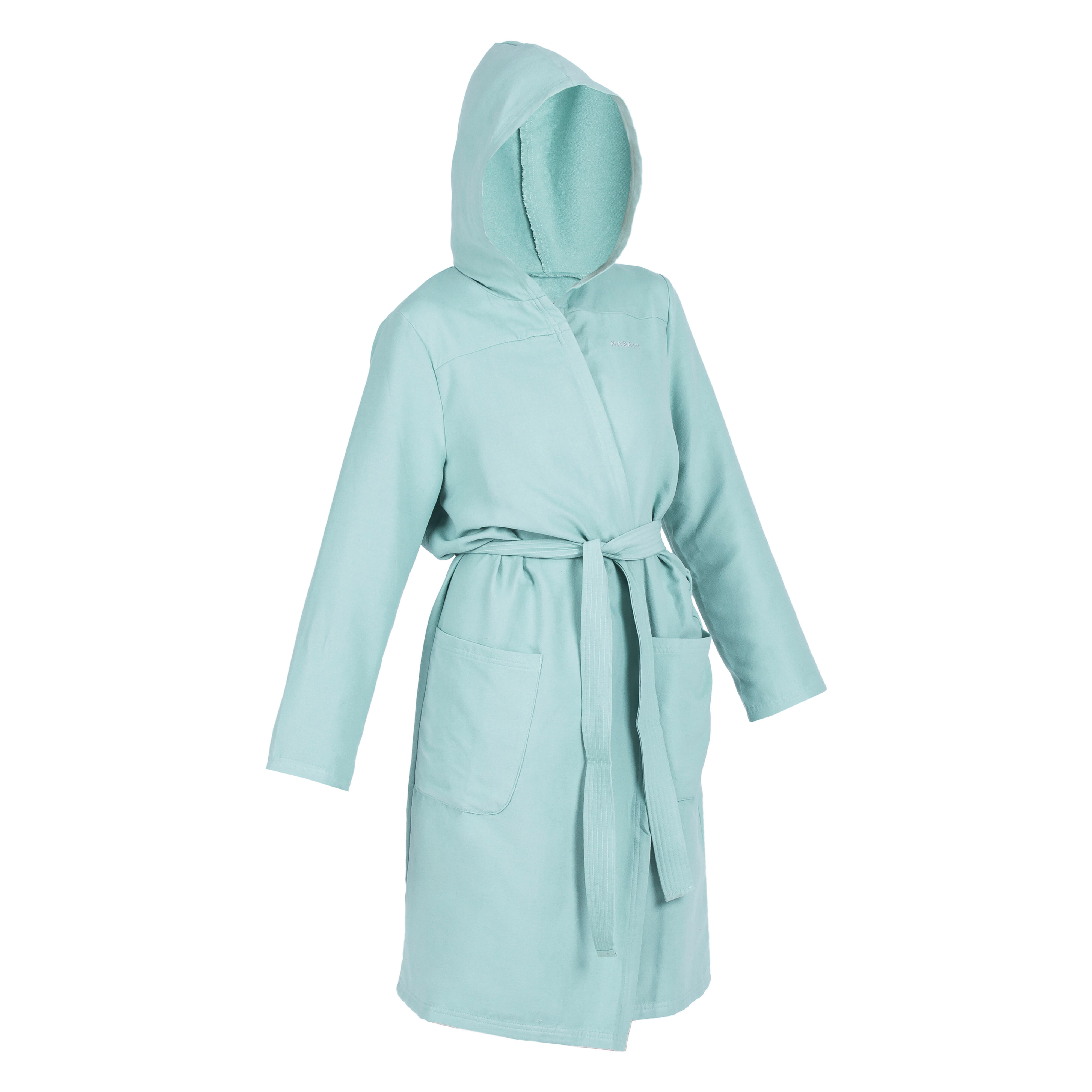 Light green women's compact microfiber hooded bathrobe