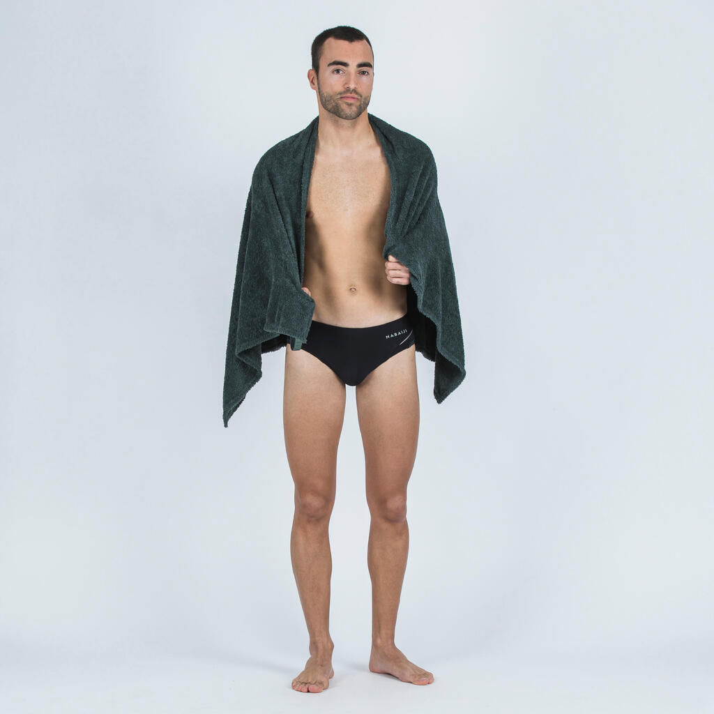 Serviette de bain microfibre ultra douce vert kaki taille l 80 x 130 cm