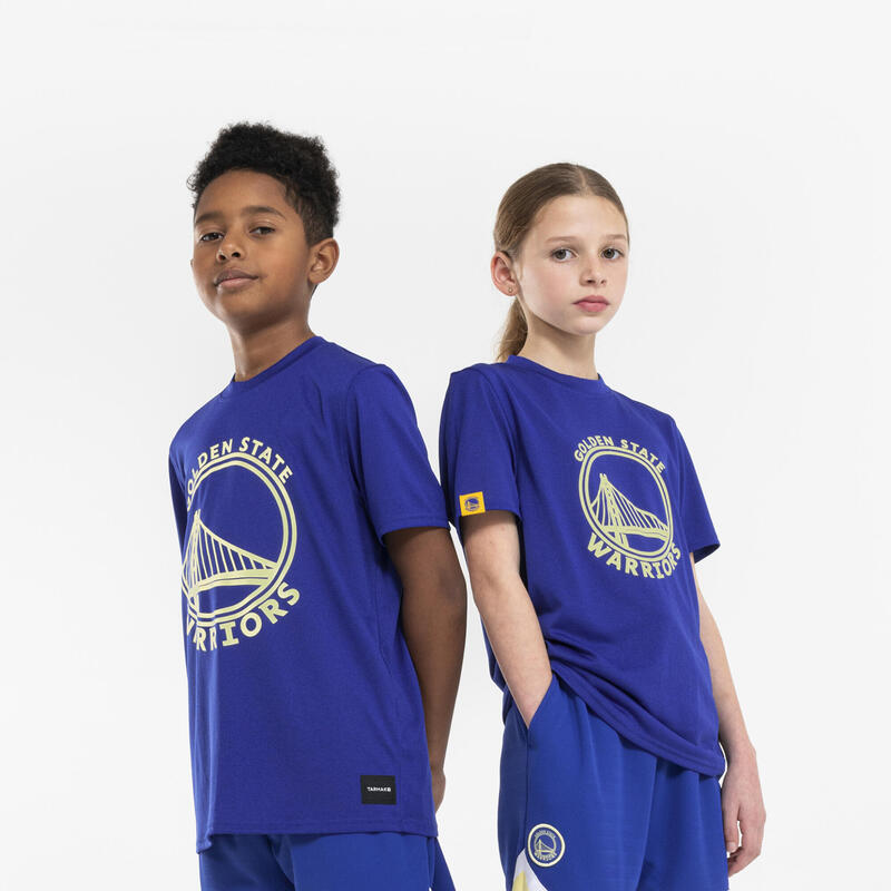 兒童款籃球 T 恤 900 NBA 勇士隊－藍色