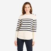 Camisola de malha de vela Mulher - 100 azul-escuro riscas bege