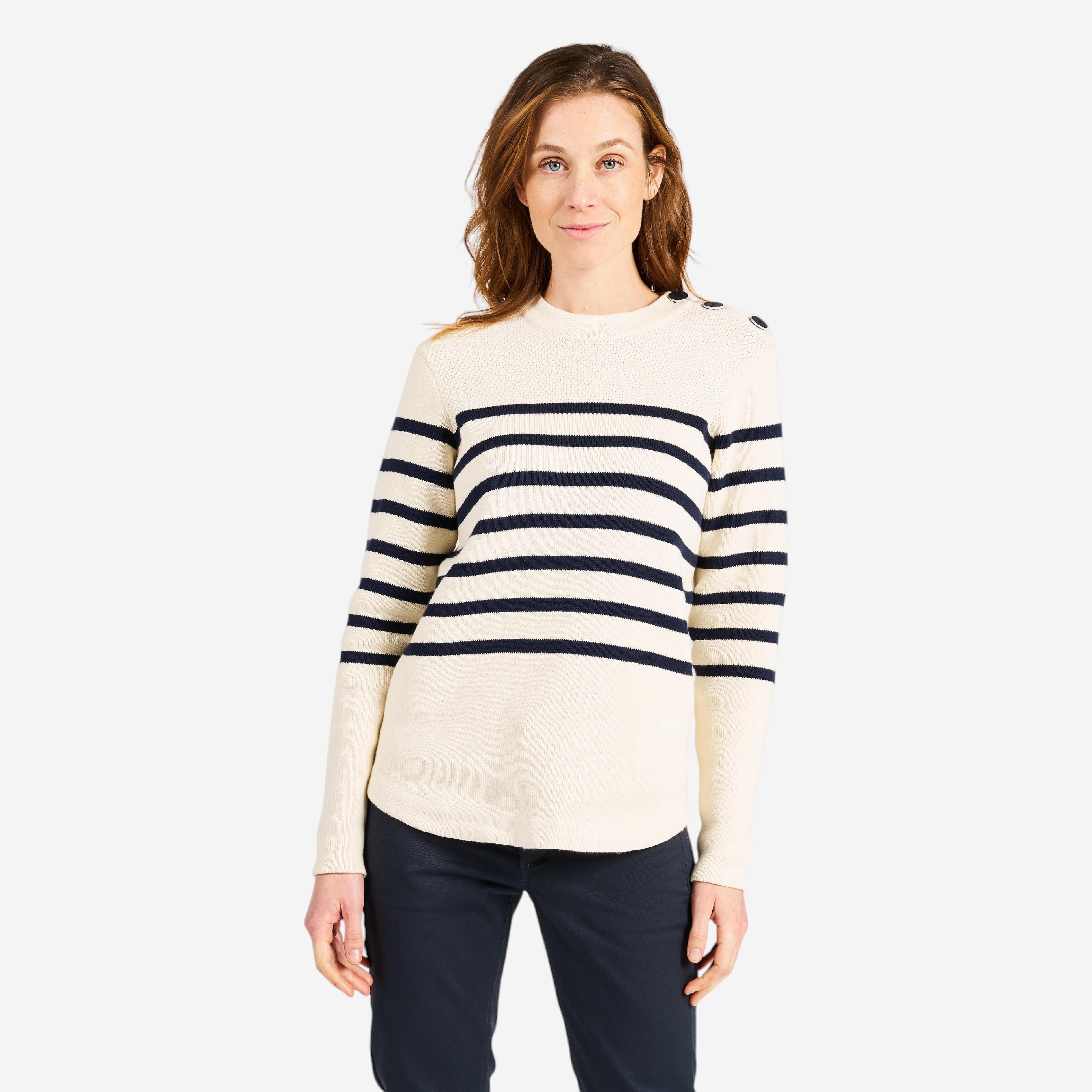 Tribord - Pull Marin Tricoté Femme, 100, Beige Rayé Bleu Navy - Pull - Voile Habitable Cerfvolant Wing - Beige-bleu - 44l - Decathlon
