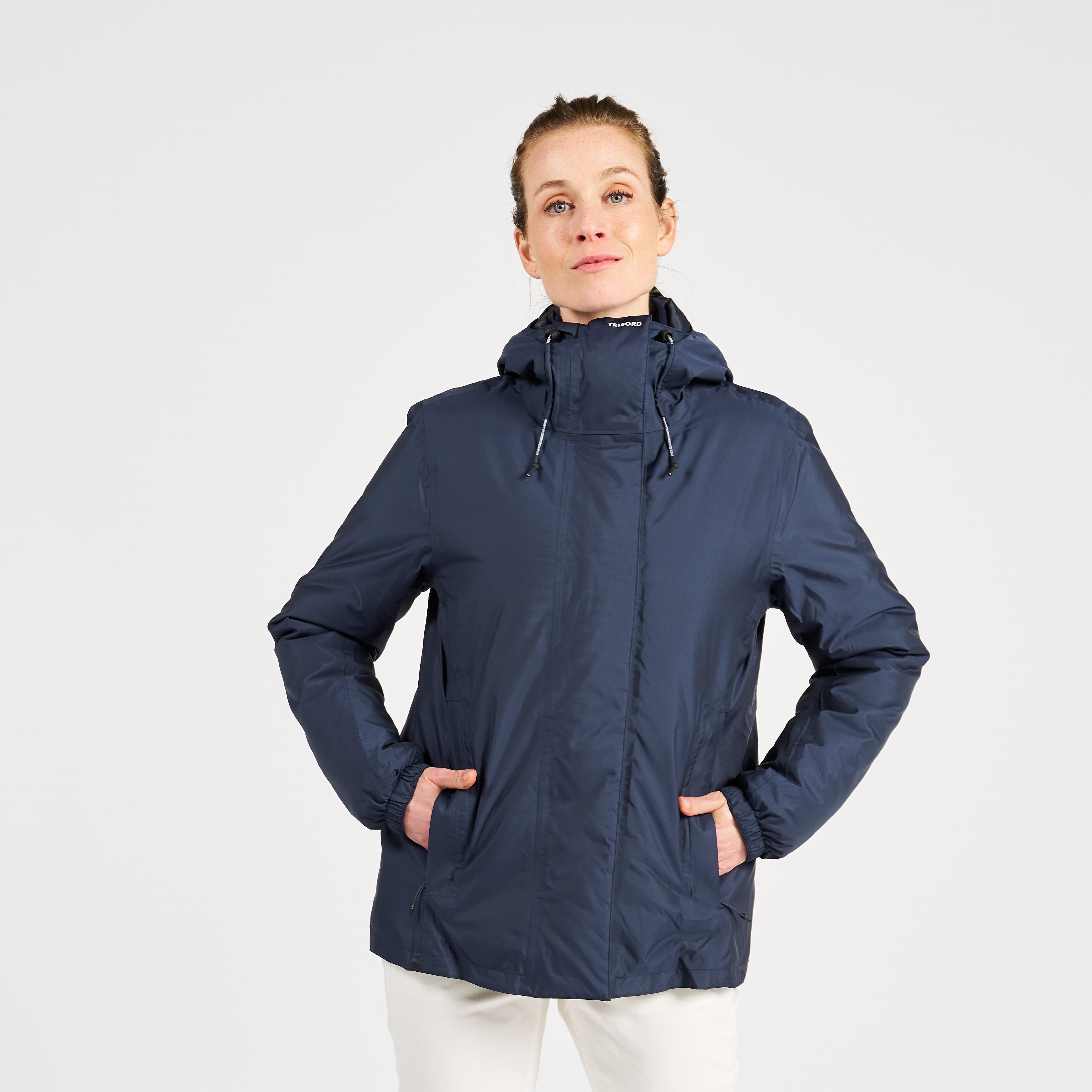 Women's SAILING 100 warm waterproof sailing and rain jacket Blue