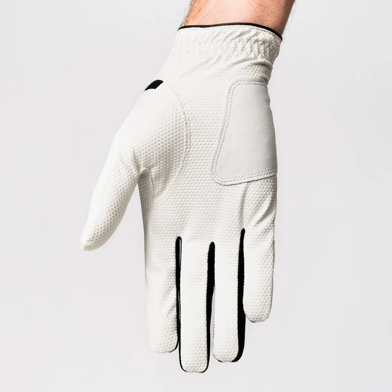 MEN'S GOLF GLOVE LEFT HANDED - 100 WHITE AND BLACK