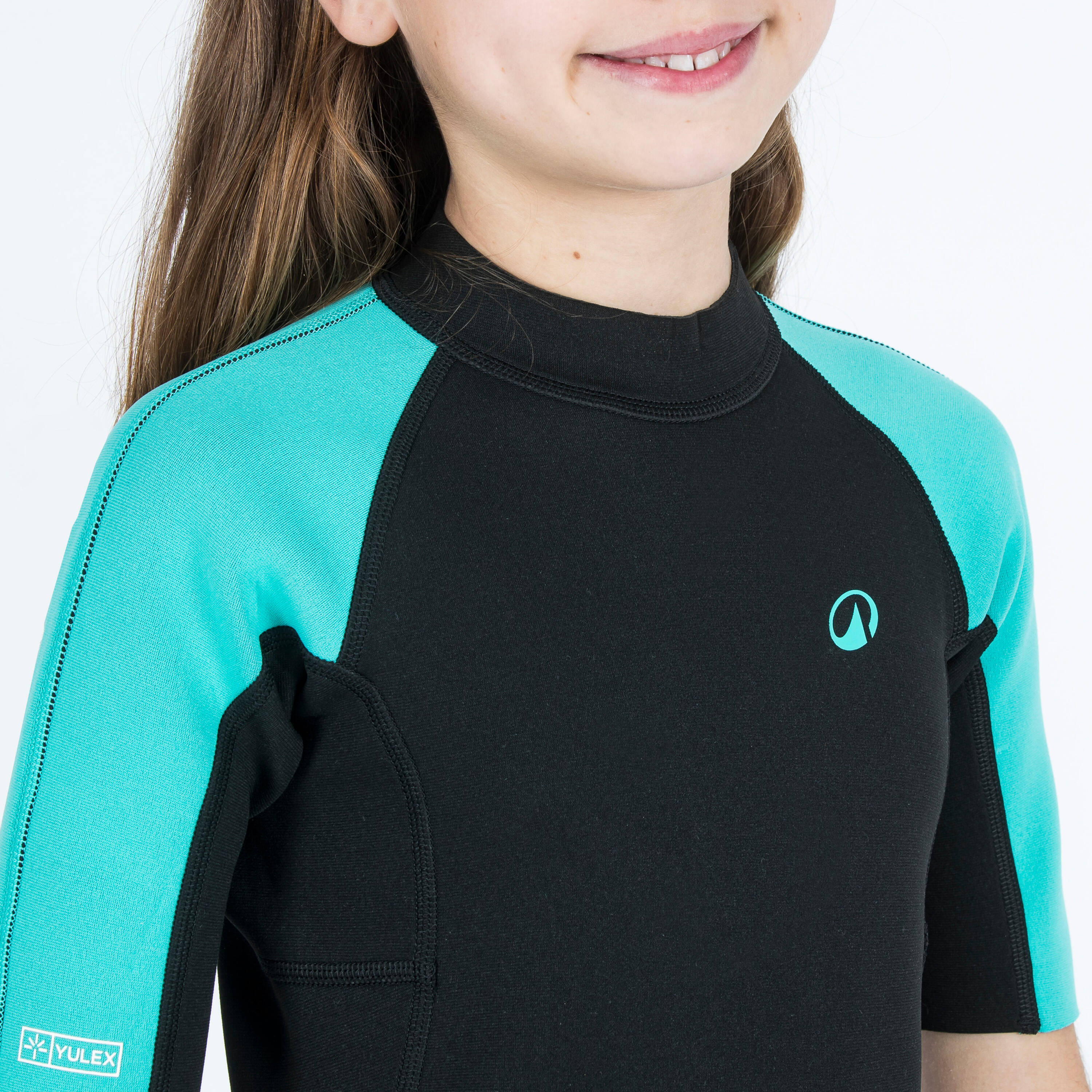 Kids’ surfing shorty suit 1.5 mm yulex 100 black turquoise -  4