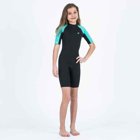 Kids' surfing shorty suit 1.5 mm YULEX100 ® black turquoise