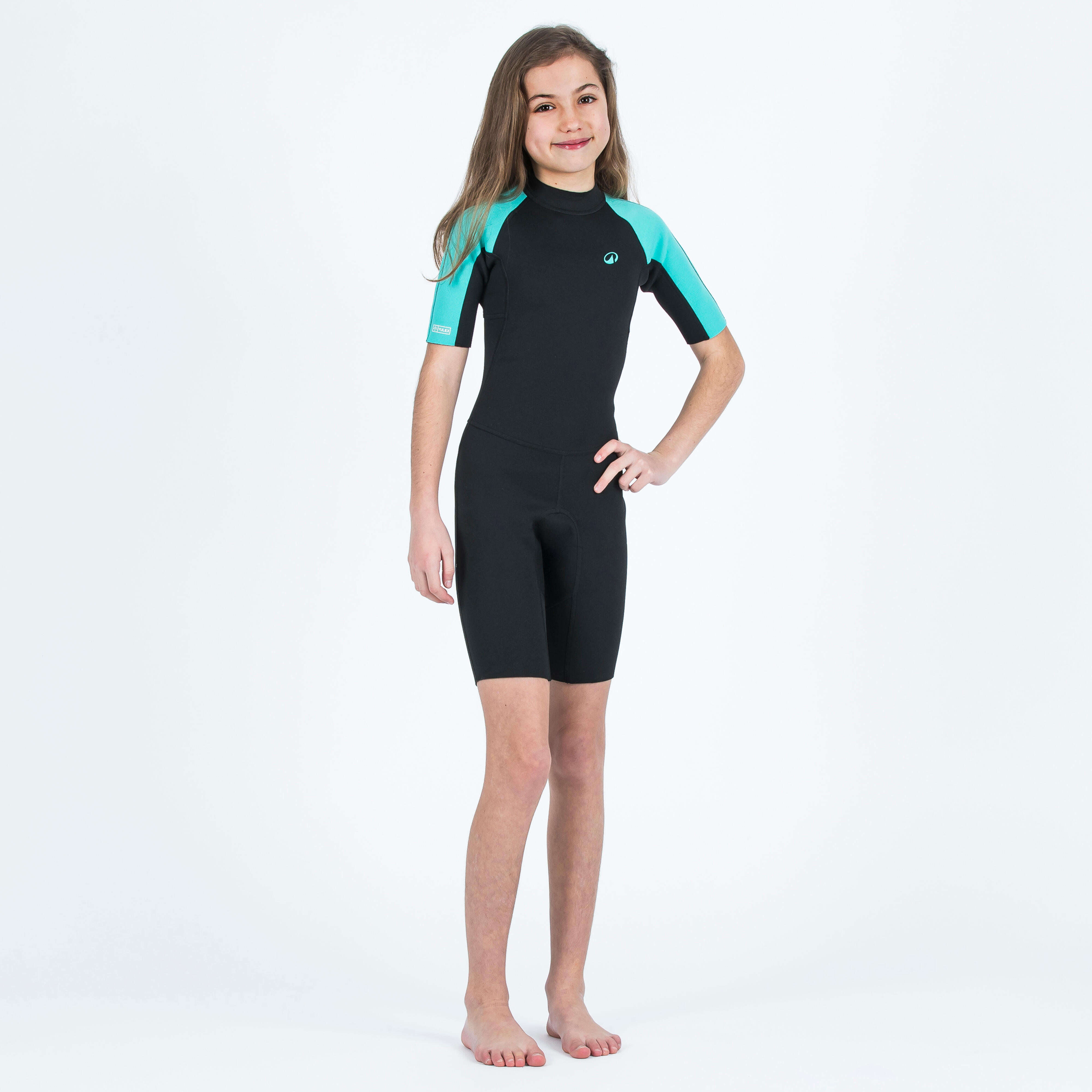 Children's 1.5mm shorty wetsuit - YULEX100 black turquoise