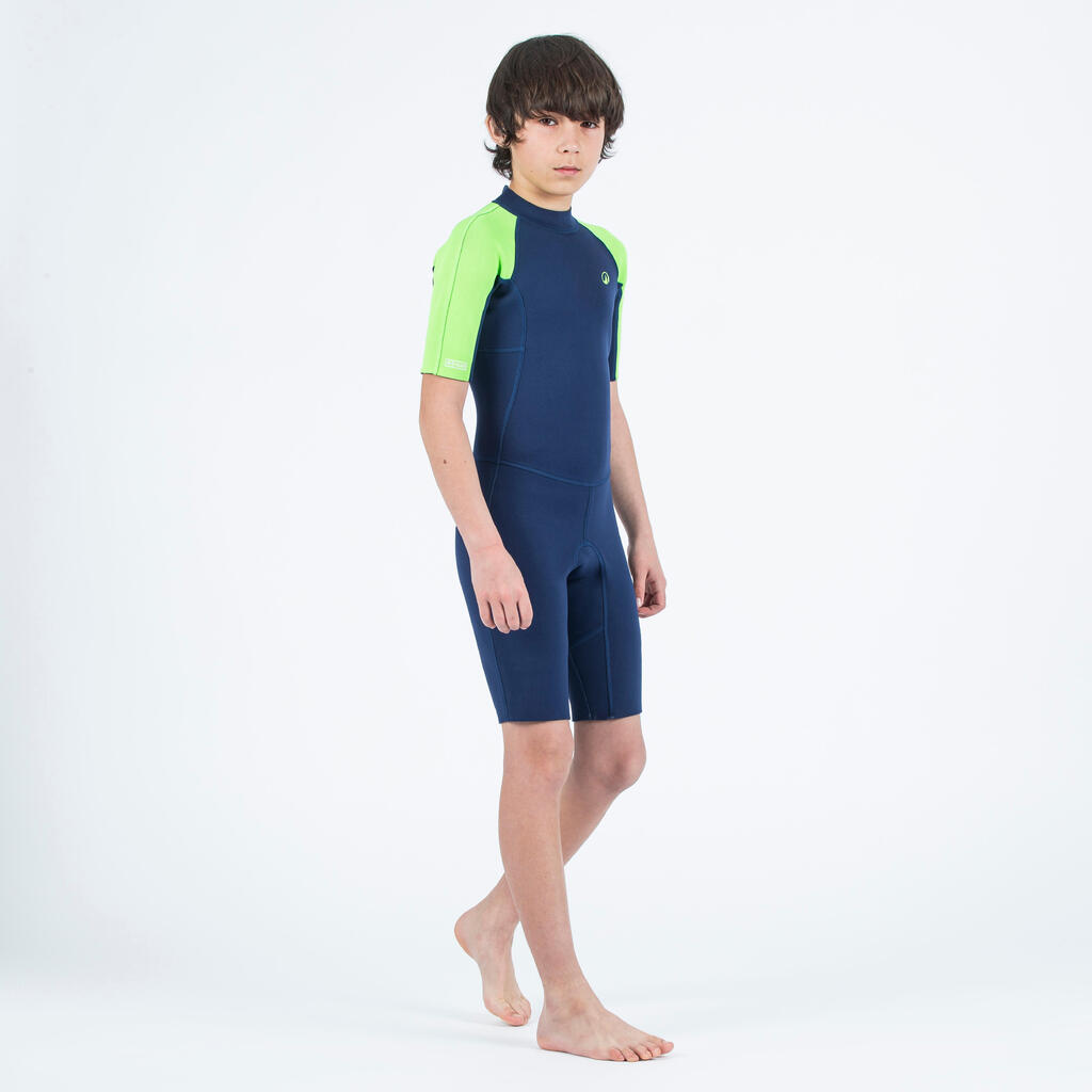 Combinaison surf shorty 1,5mm enfant - yulex100 bleu vert
