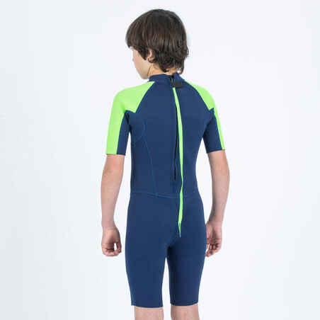Kids' surfing shorty suit 1.5 mm - YULEX100 ® blue green