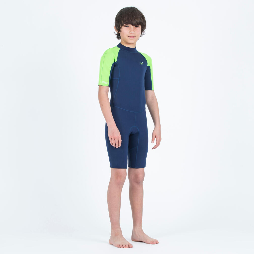 Detská šortková kombinéza Yulex® 100 na surf s hrúbkou 1,5 mm modro-zelená