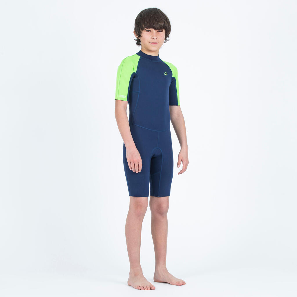 Combinaison surf shorty 1,5mm enfant - yulex100 bleu vert