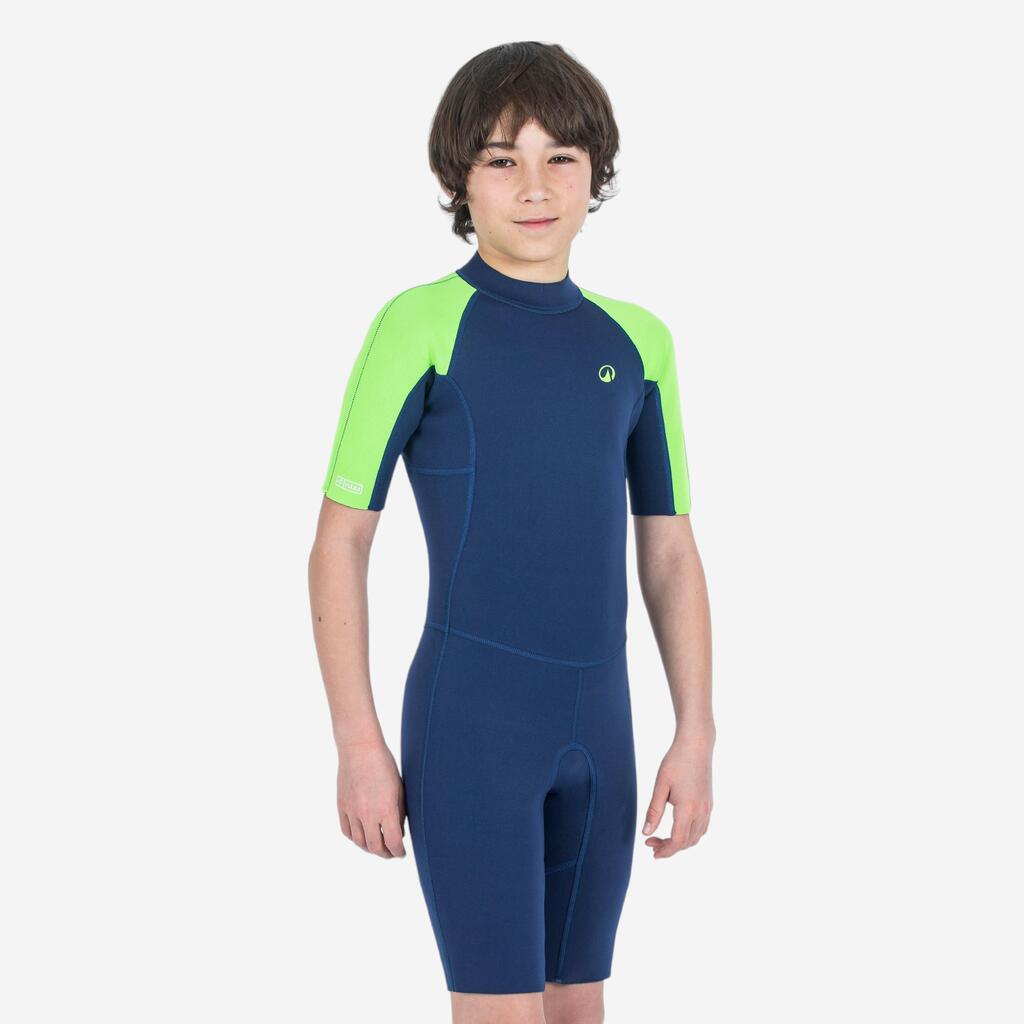 Combinaison surf shorty 1,5mm enfant - yulex 100 bleu vert