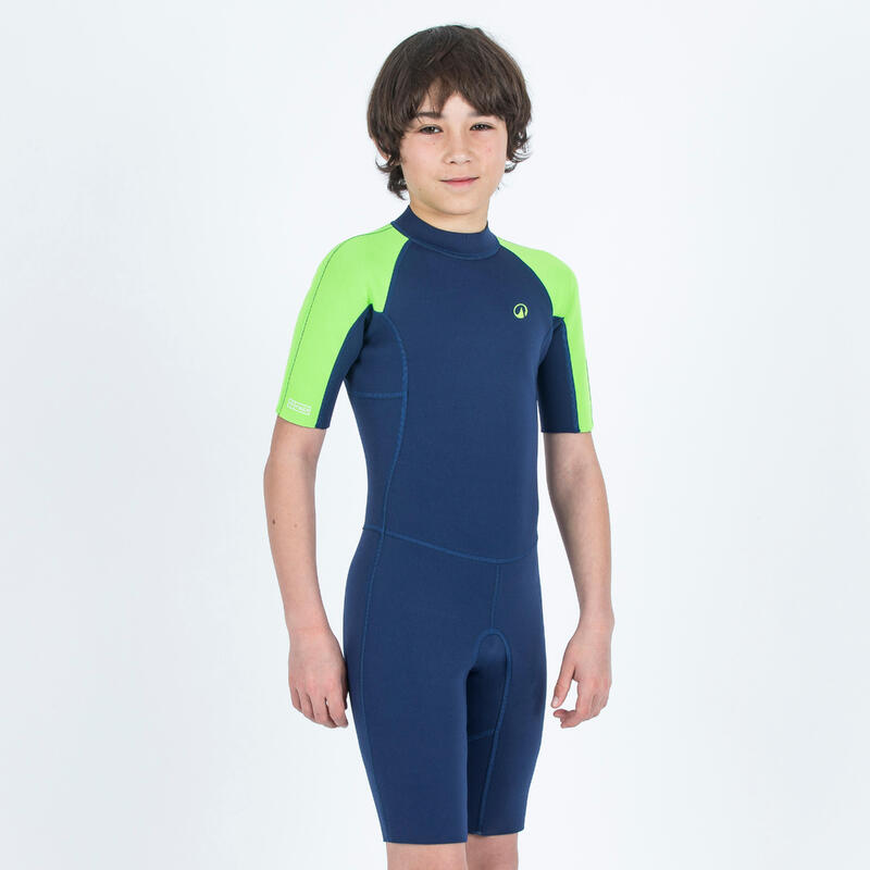 Combinaison surf shorty 1,5mm Enfant - YULEX100 ® bleu vert