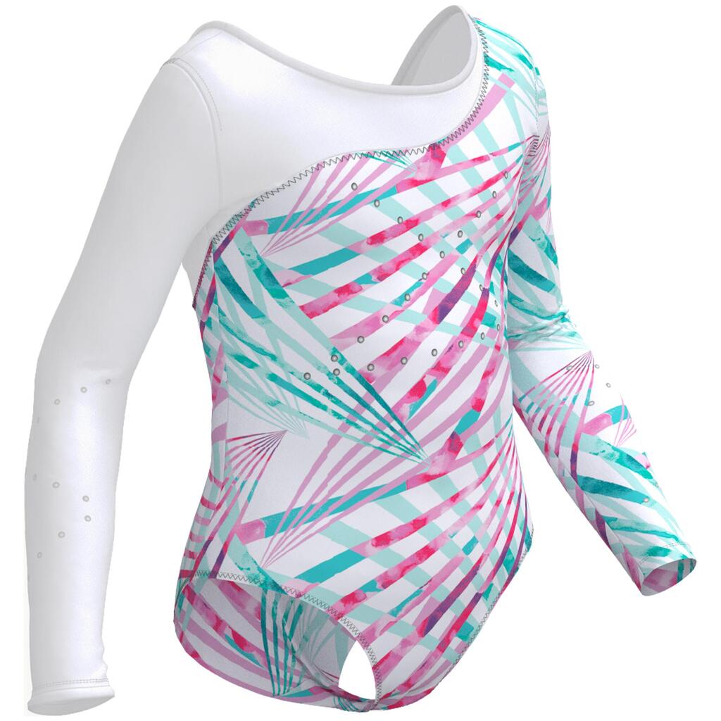 Long-Sleeved Sequin Gym Leotard - White Print