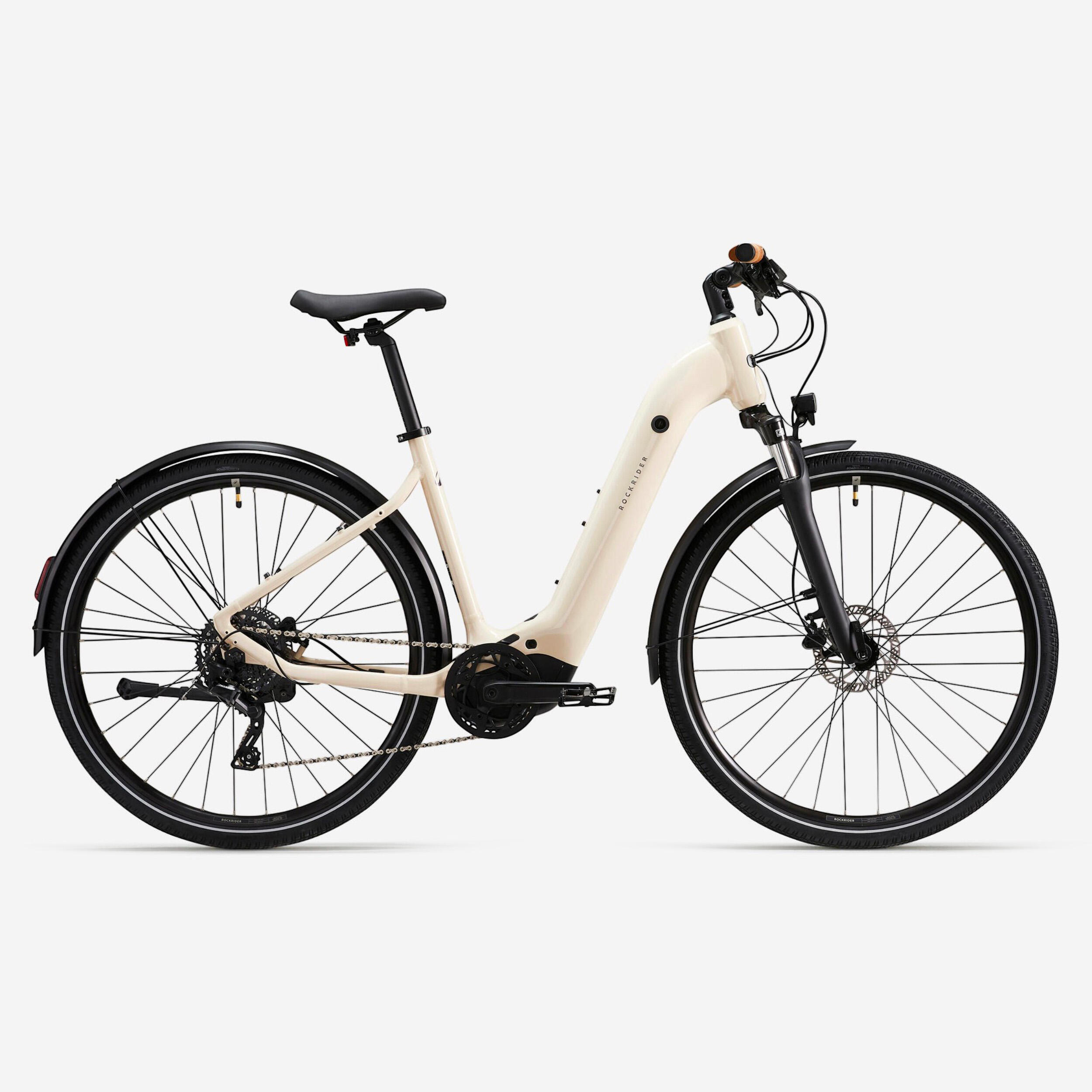 Bicicleta elétrica de trekking com motor central e quadro baixo e-actv 500 bege