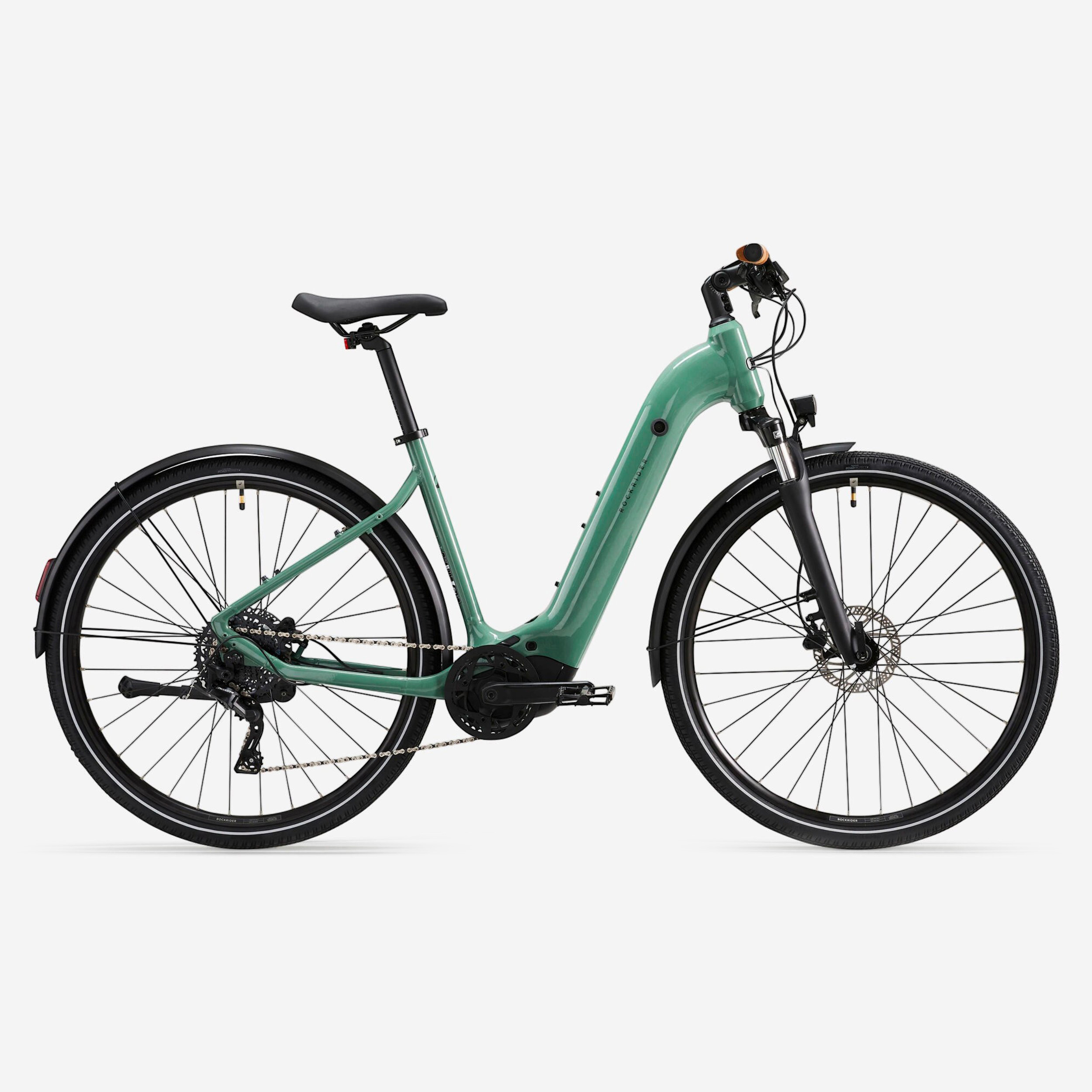 Vélo tout chemin électrique à moteur central et cadre bas, e-actv 500 vert - Vélos & Accessoires - Rockrider- Clubs - Entreprises - Collectivités - Associations