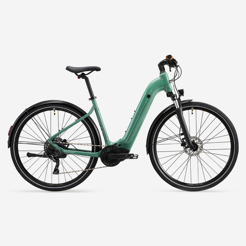 Velo tout chemin electrique a moteur central cadre bas e actv 500 vert pour les clubs et collectivites Decathlon Pro