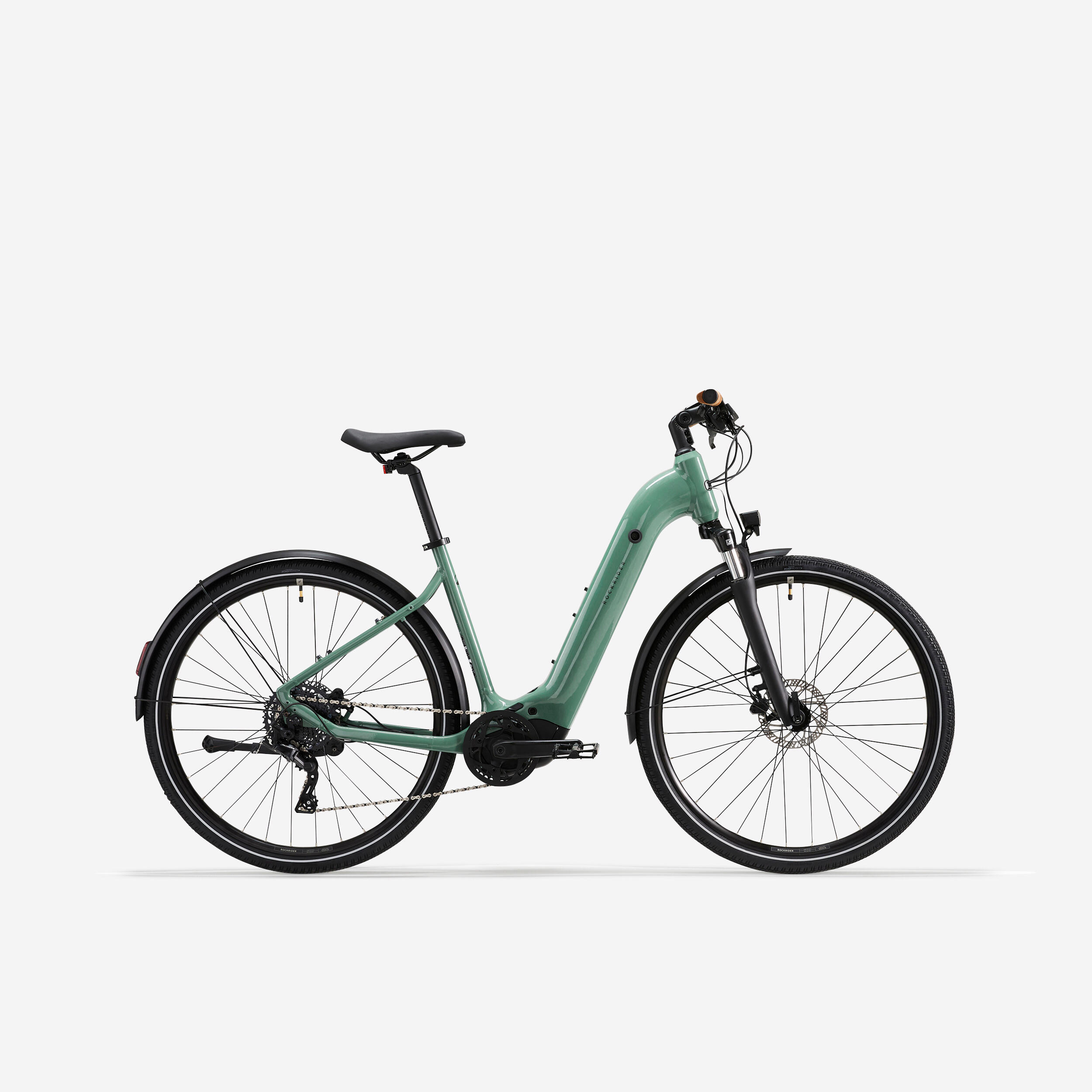 Bicicletă polivalentă electrică cu motor central Cadru jos E-actv 500 Verde