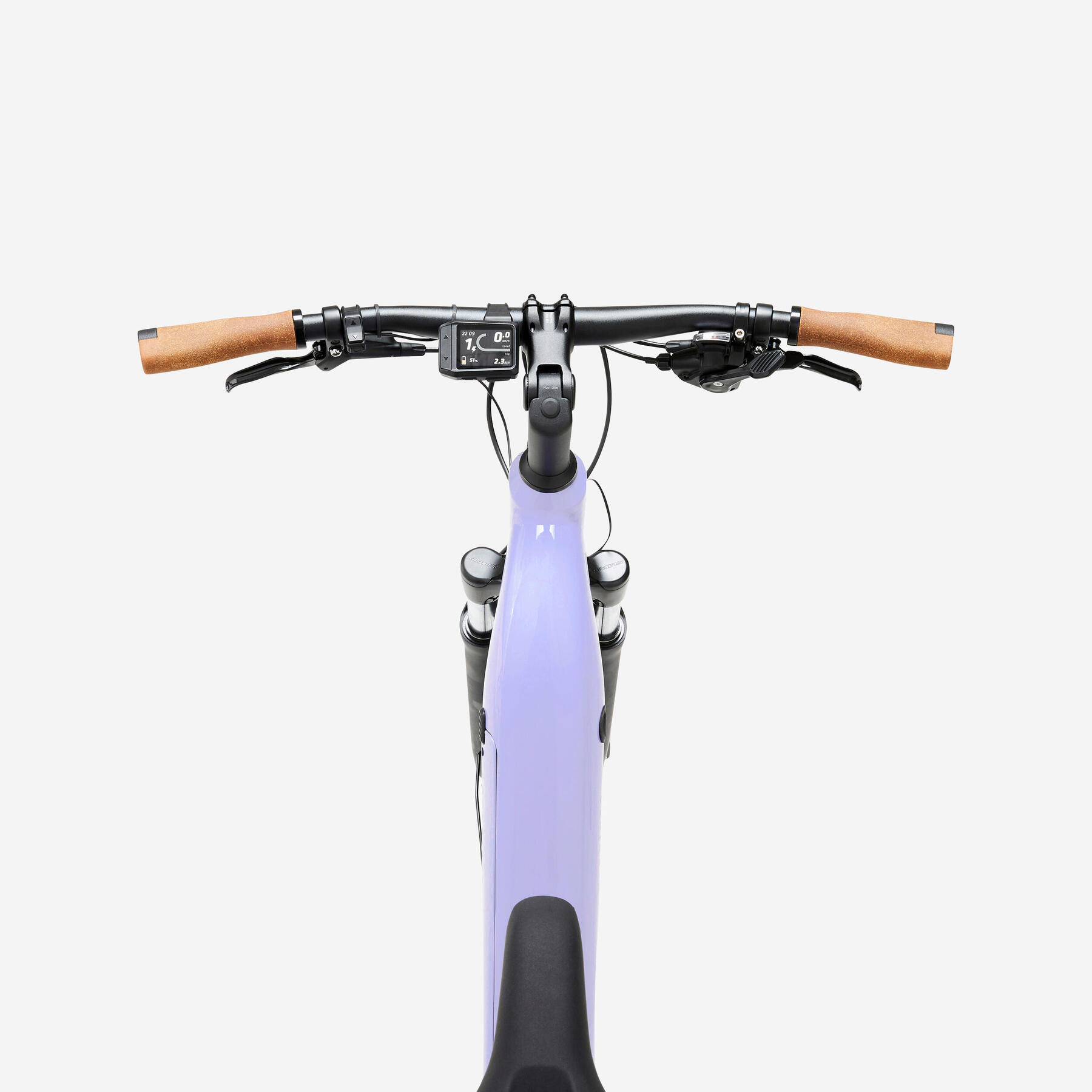 Vue de détail moteur et cadre du E-ACTV 500 lavande Decathlon