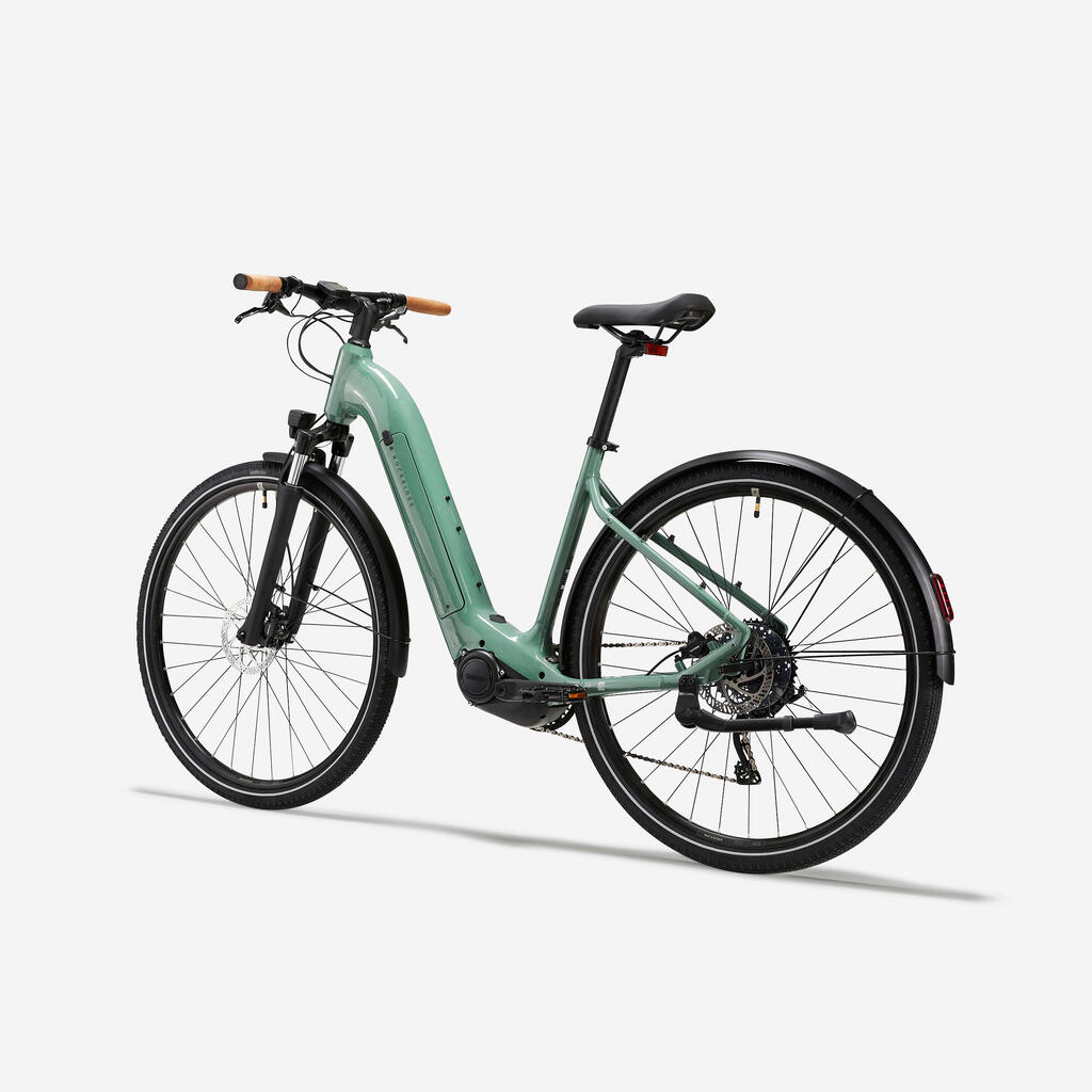 Trekingový elektrobicykel E-ACTV 500 so stredovým motorom a nízkym rámom fialový