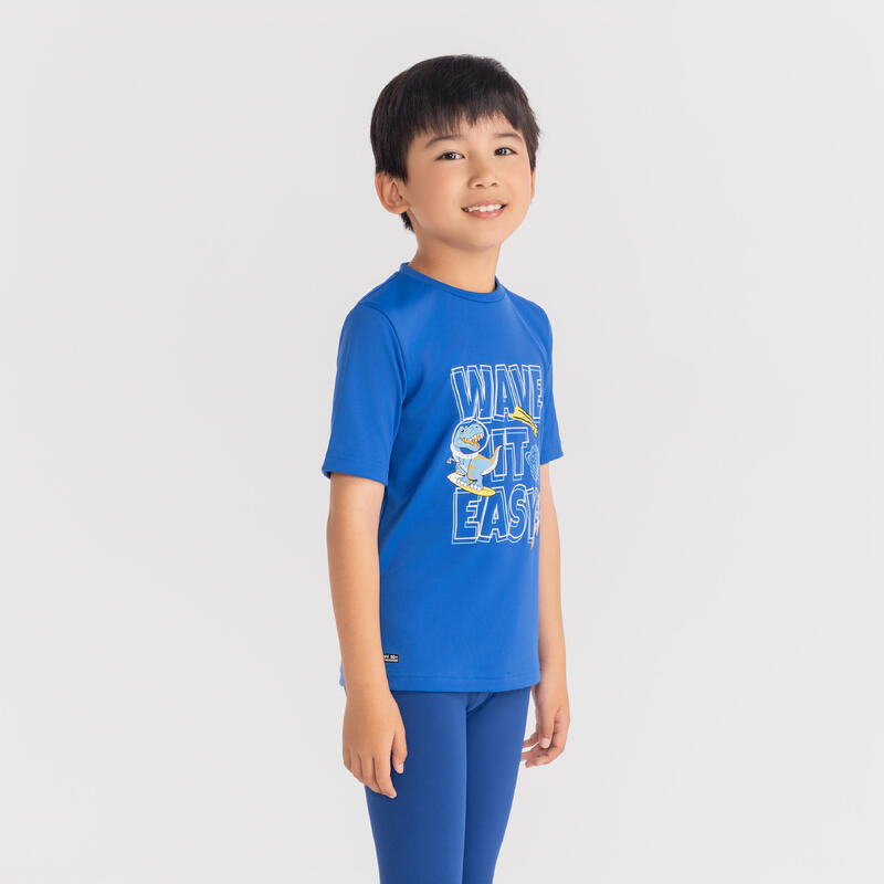 男童款抗 UV 衝浪 T 恤 100－藍色恐龍款