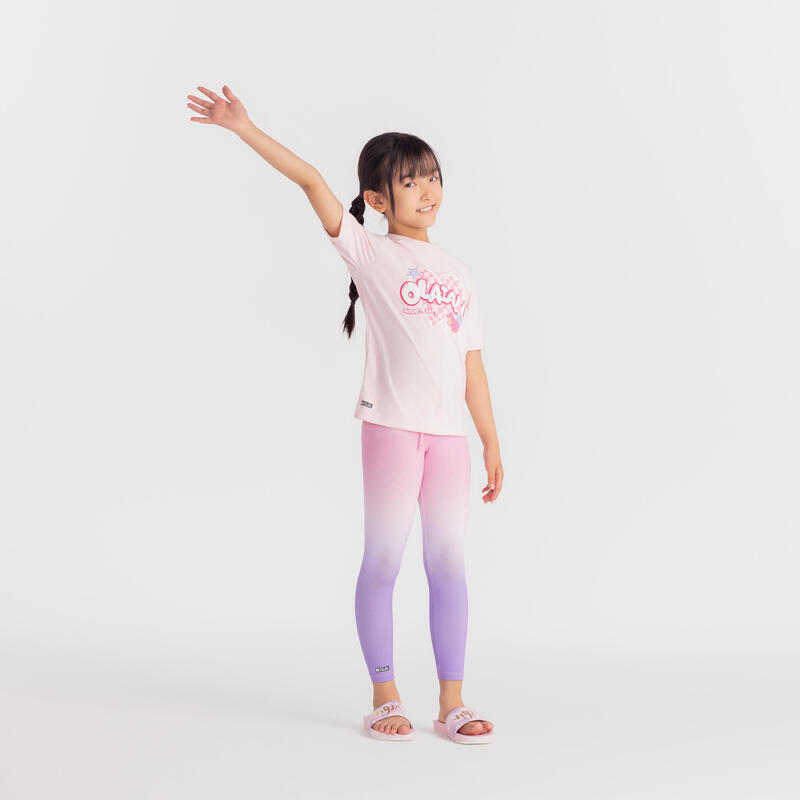 女童款抗 UV 衝浪緊身褲 500－紫色／粉紅色