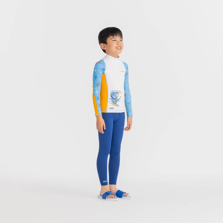 Boys' surfing long sleeve UV T-shirt 500 - blue orange