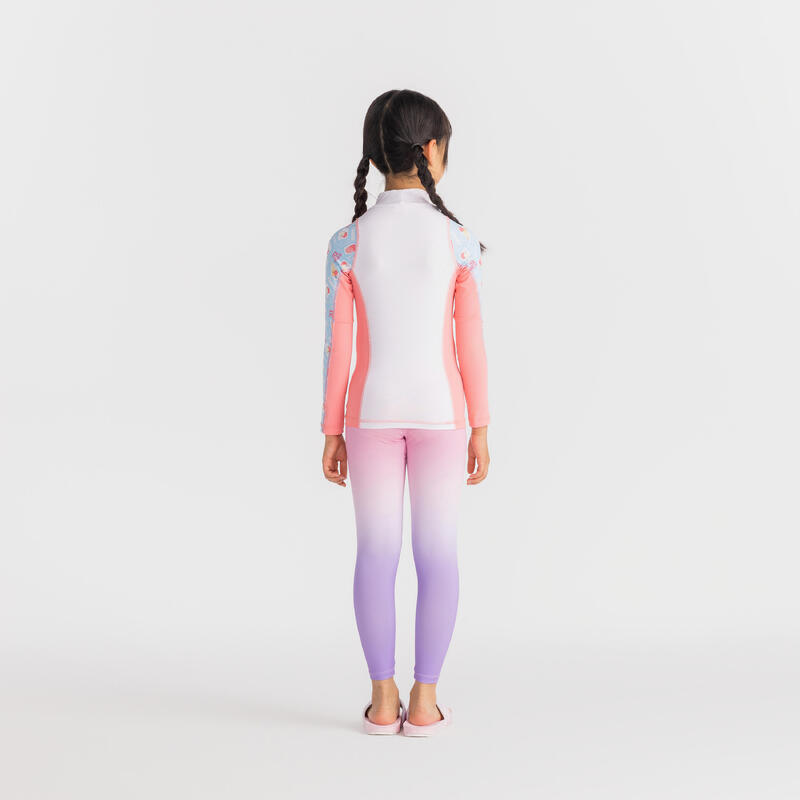 女童款抗 UV 衝浪緊身褲 500－紫色／粉紅色