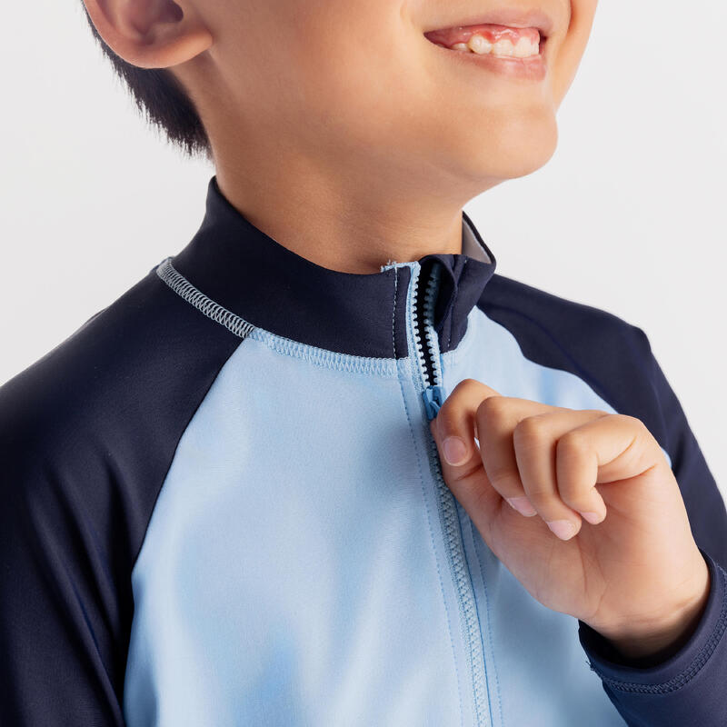 男童款抗 UV 全開式拉鍊上衣－藍色