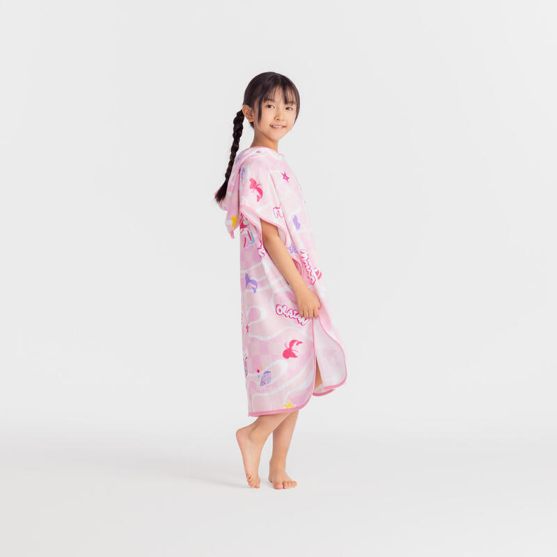 Kids surfing poncho 500 Check pink