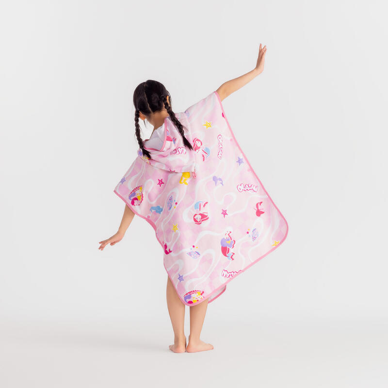 Kids surfing poncho 500 Check pink