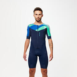 TRISUIT VOOR TRIATLON HEREN LANGE AFSTAND MARINEBLAUW MET KLEURVERLOOP