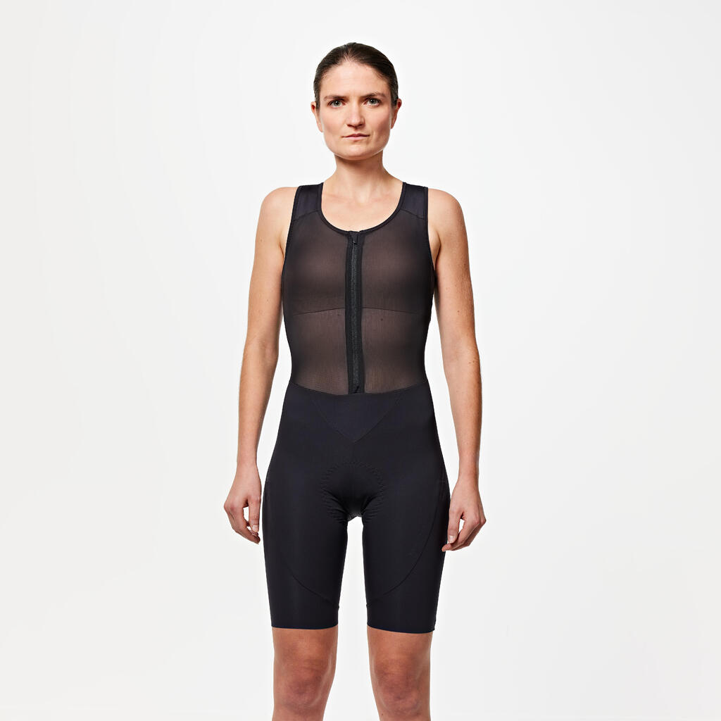 Traje de ciclismo mujer con tirantes Quick-zip Van rysel - negro