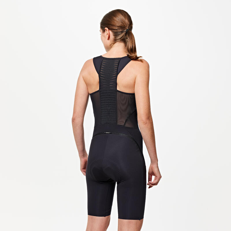 Colanți cu bretele ciclism pe șosea/ciclosport quick-zip Negru Damă 