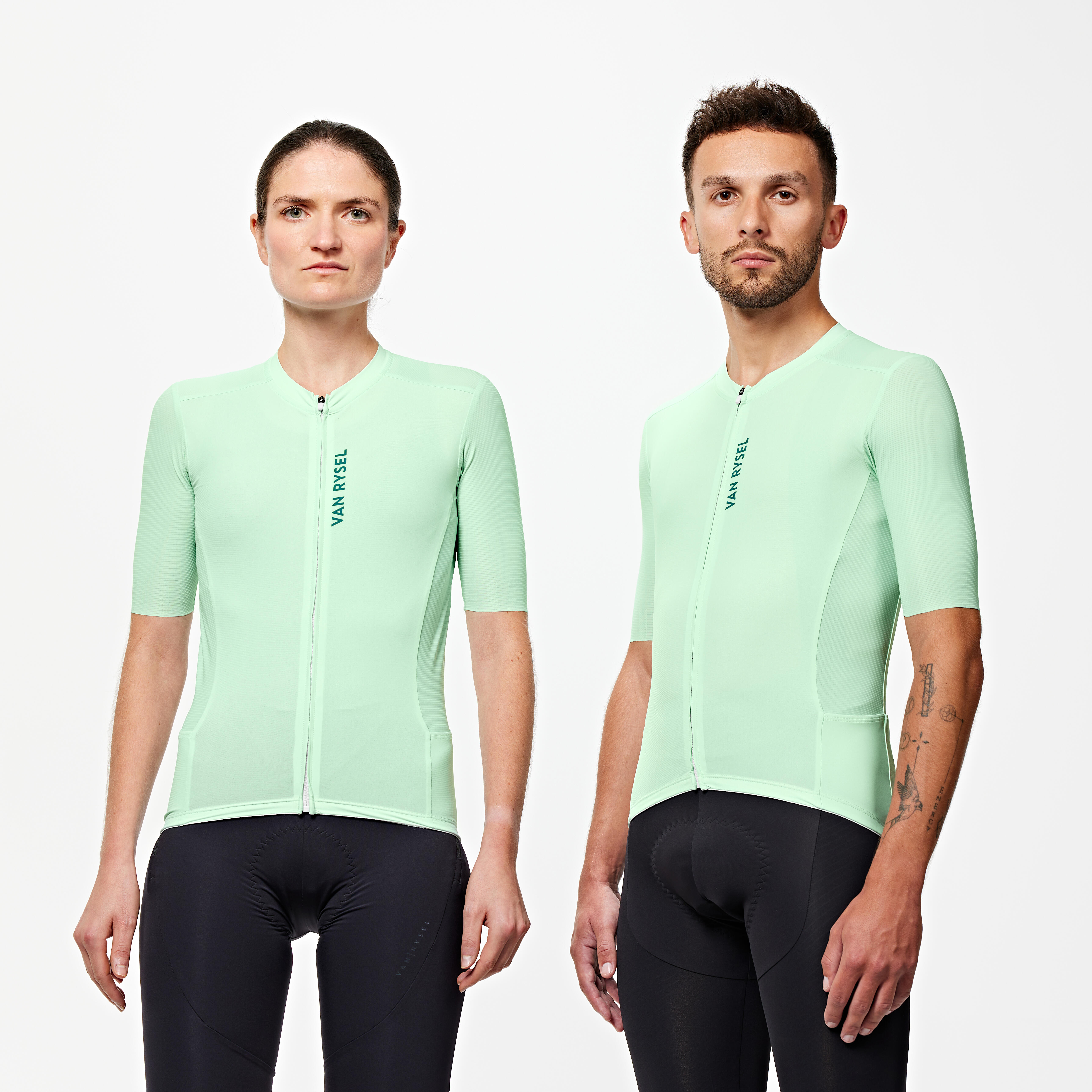 Van Rysel - Maillot De Vélo Route Manches Courtes Été Unisexe - Racer 2 - Maillot Manches Courtes - Velos Et Equipements Route - Bleu-vert - 36 Xs -