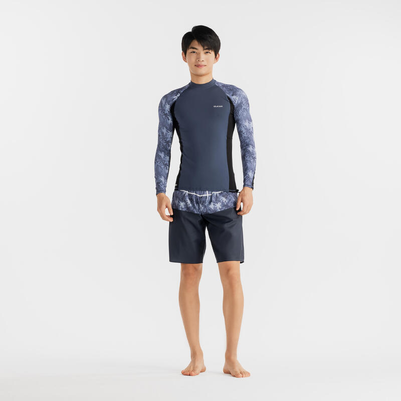 男款衝浪UV防護刷毛上衣－軍藍棕櫚款