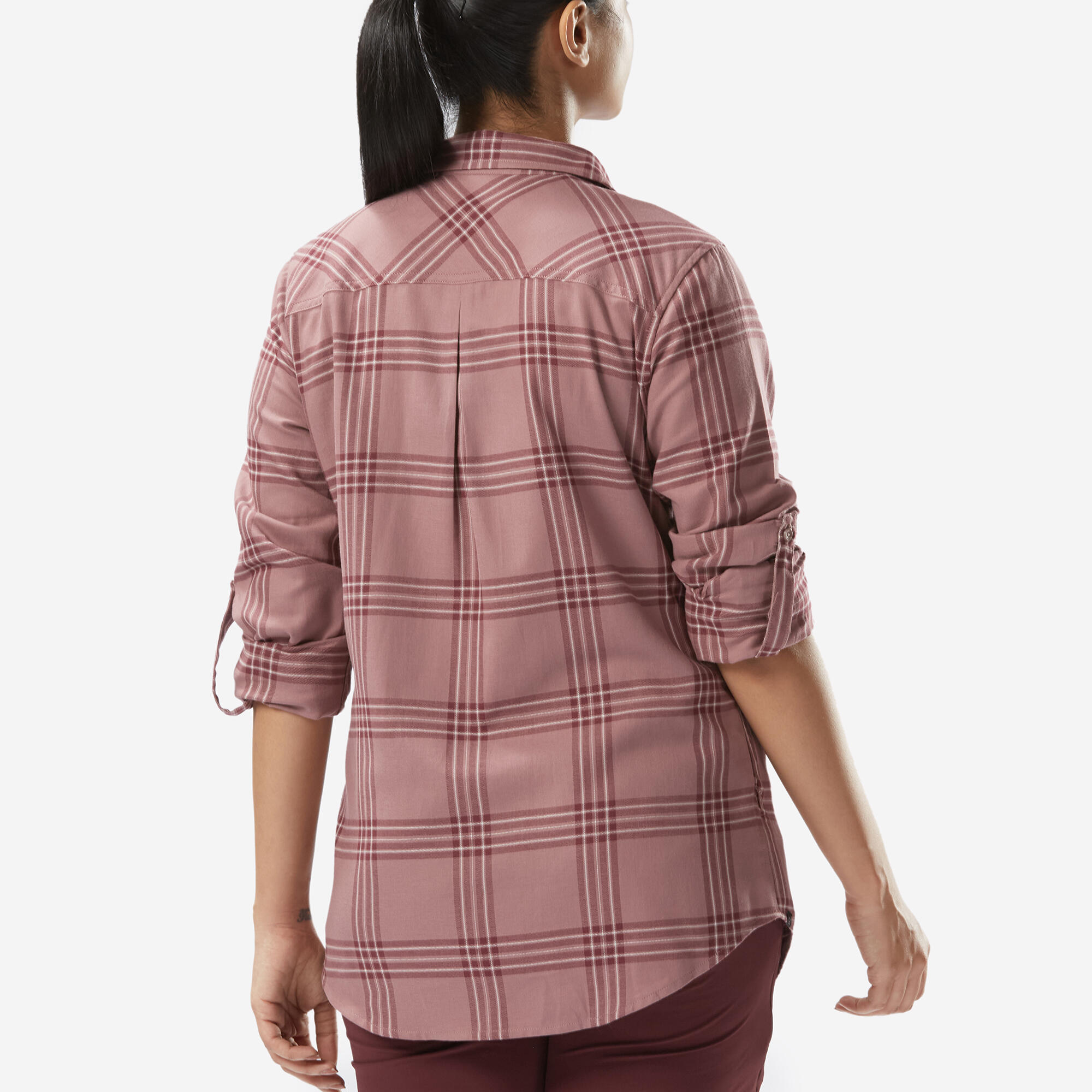 Camisa de cuadros de montaña y trekking manga larga Mujer Forclaz Travel 100 2/6