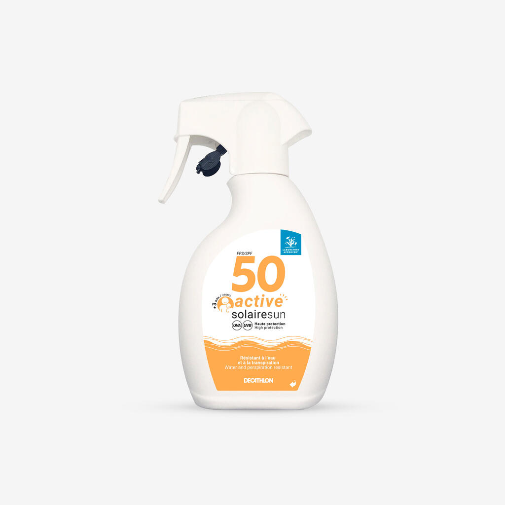 Nuo saulės spinduliuotės saugantis purškalas „Active“, SPF 50 apsauga, 250 ml