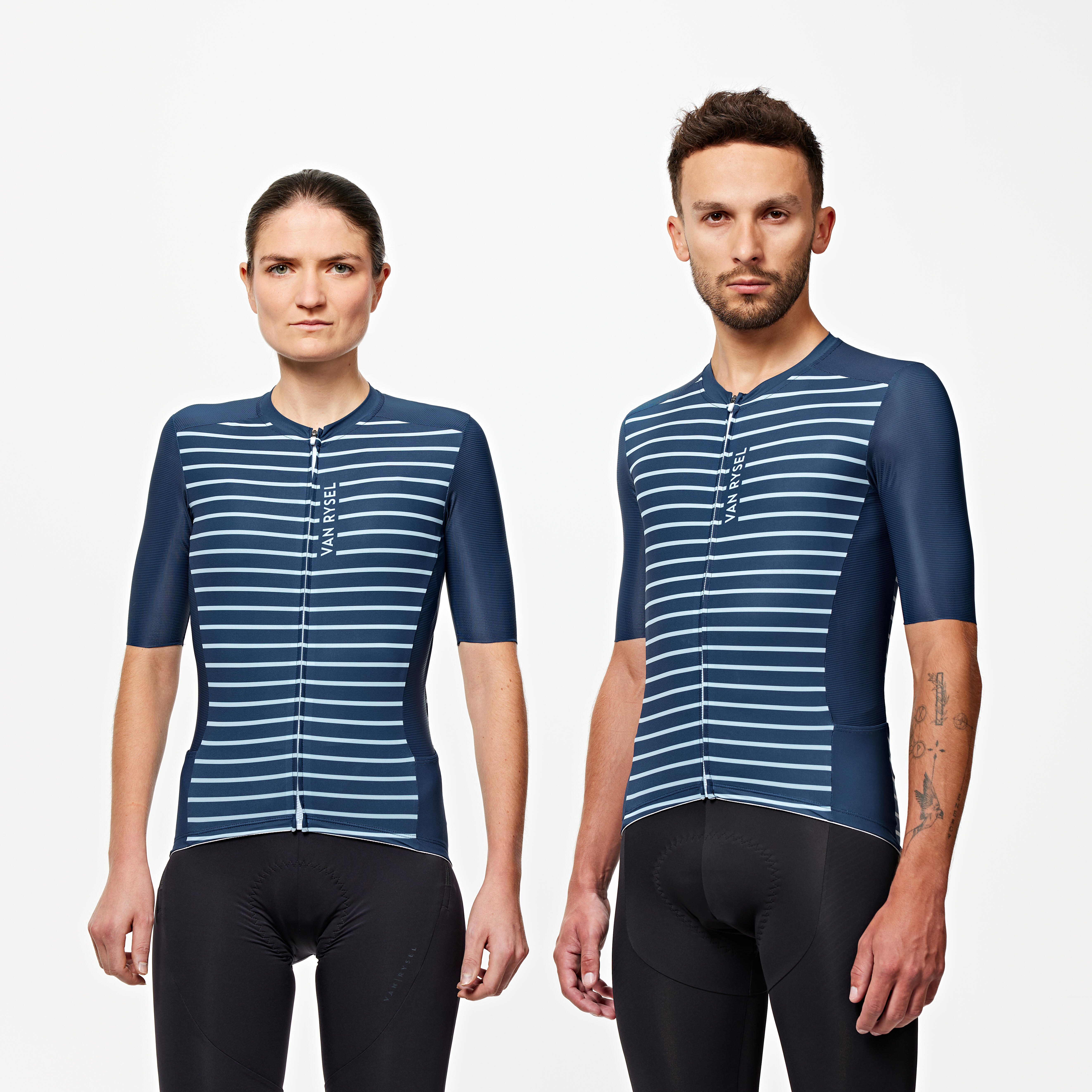 VAN RYSEL Unisex letný cyklistický dres Racer 2 modrý pásikavý L