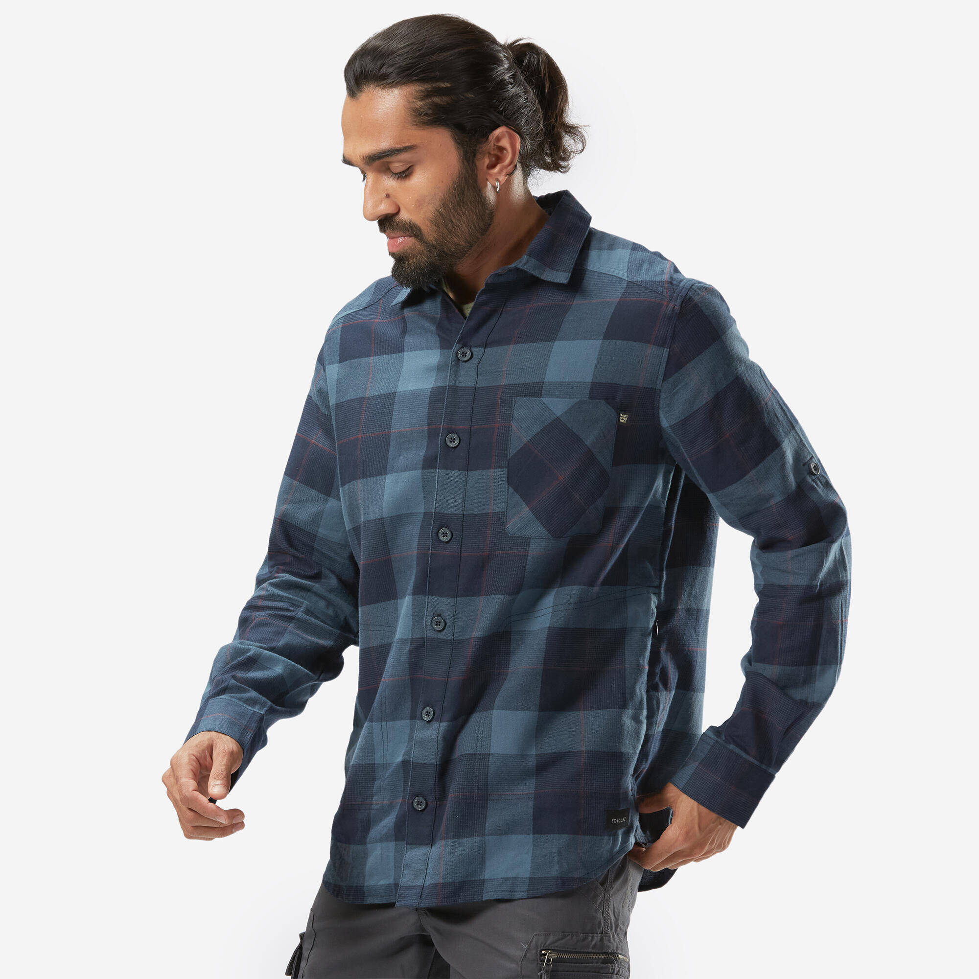 Men Checked Full Sleeve Light Flannel Shirt Blue - Travel 500