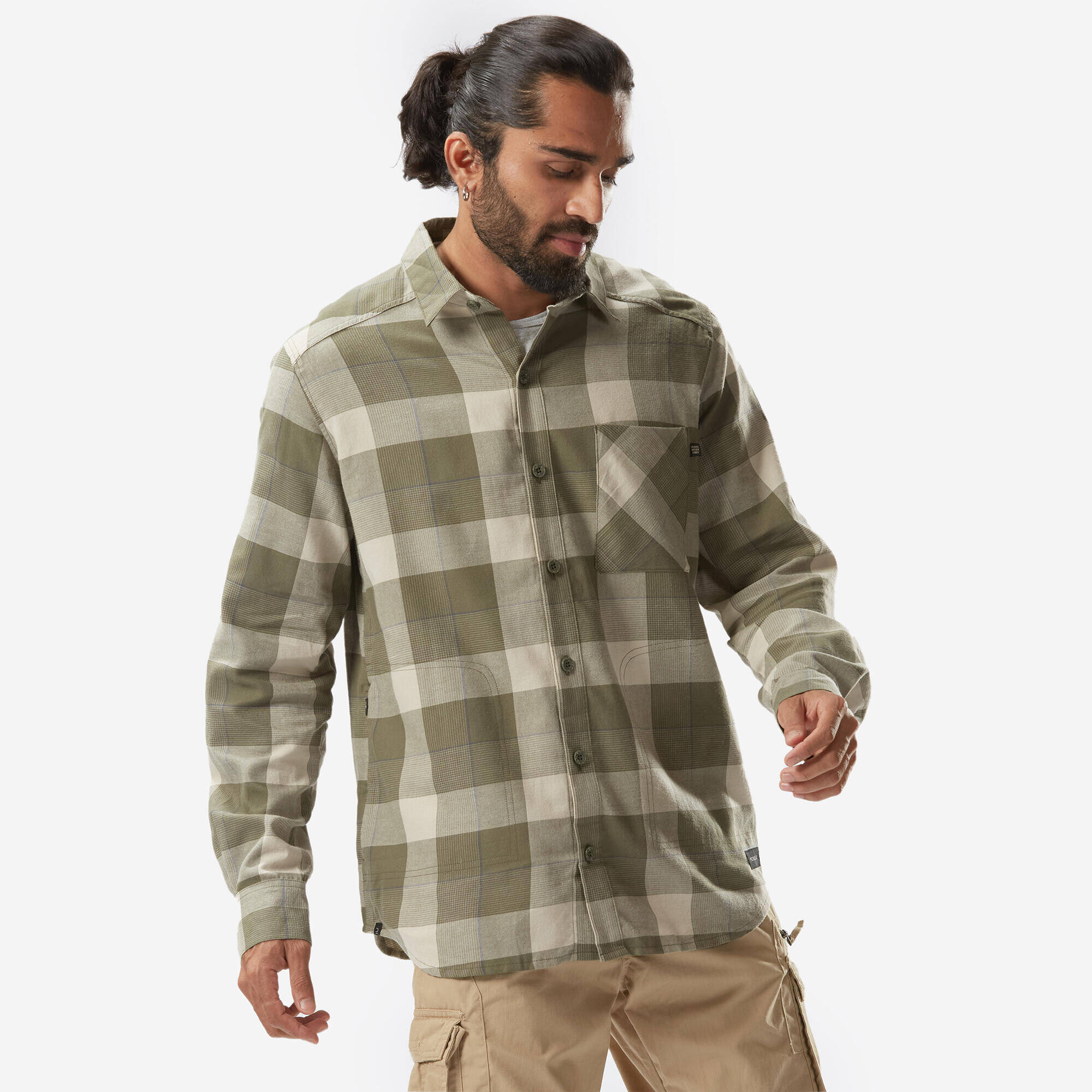 Men Checked Full Sleeve Light Flannel Shirt Green - Travel 500 -  1
