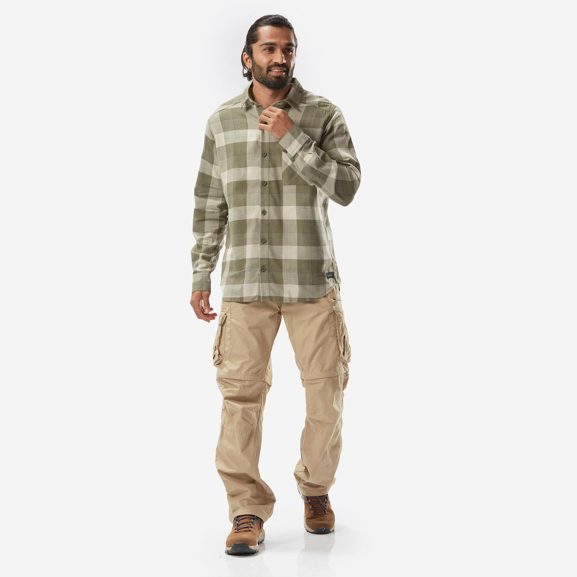 Men Checked Full Sleeve Light Flannel Shirt Green - Travel 500 -  5