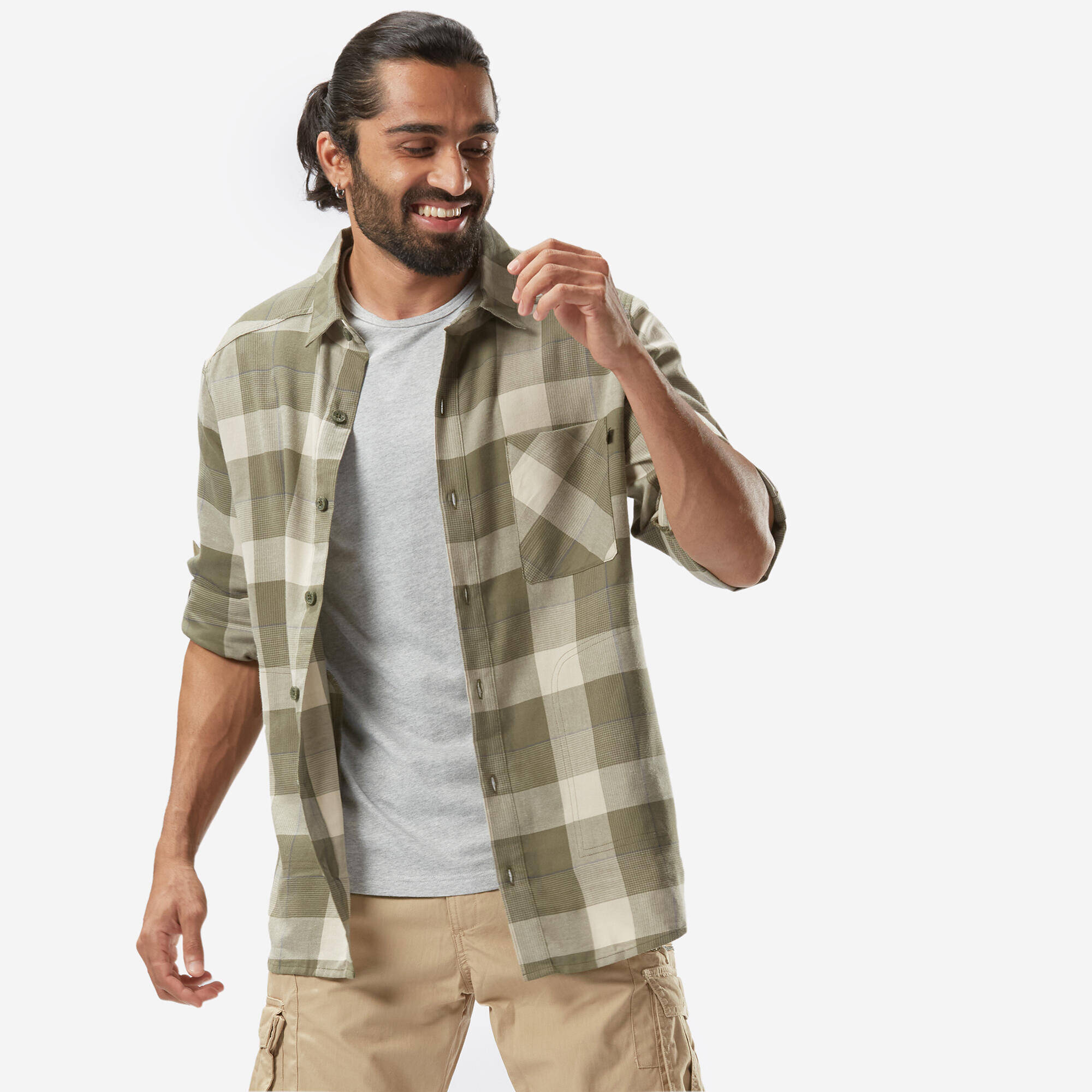 Men Checked Full Sleeve Light Flannel Shirt Green - Travel 500 -  3
