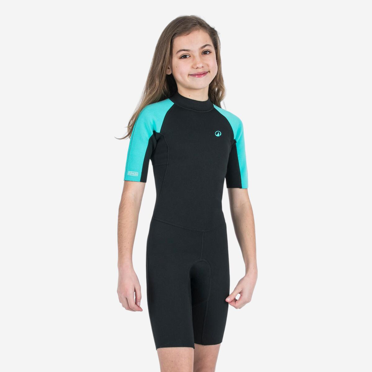 Combinaison surf shorty 1,5mm enfant - yulex 100 noir turquoise