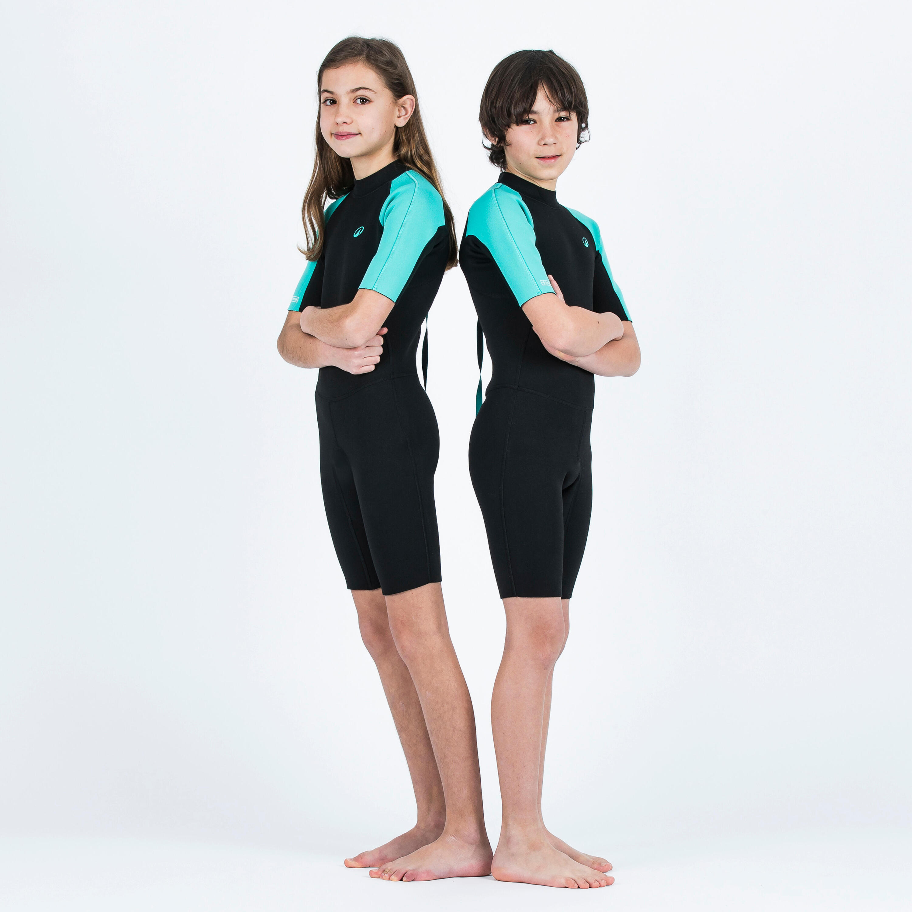Shorty Yulex100 1,5 mm voor kinderen zwart/turquoise 2/4