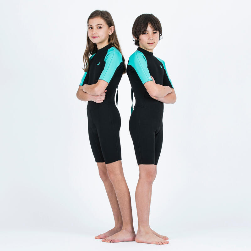 Shorty voor surfen kinderen Yulex100 1,5 mm zwart/turquoise