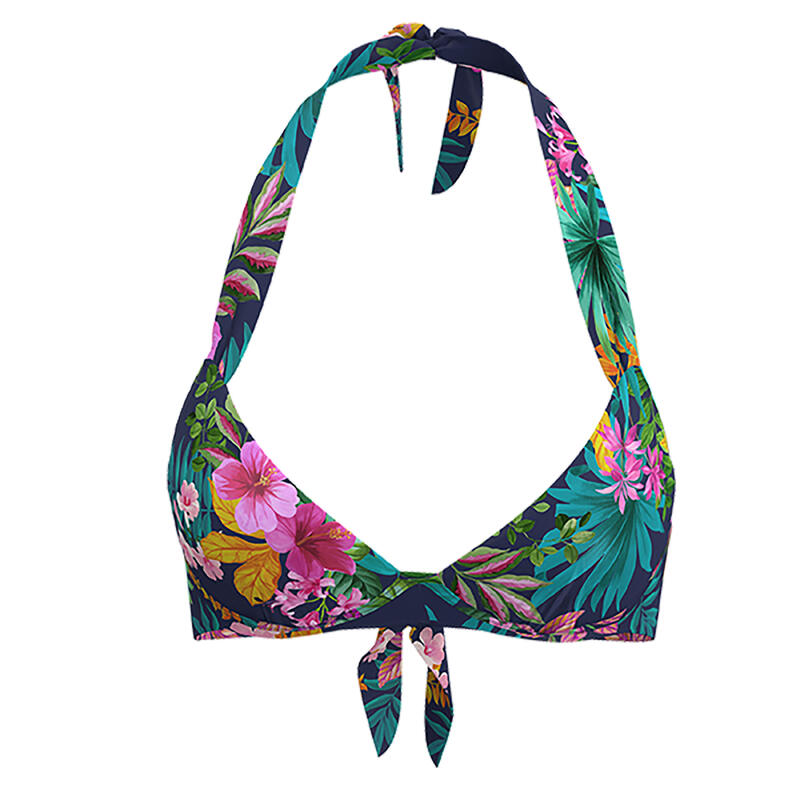 Kadın Push Up Bikini Üstü - Mavi - Palmiye Desenli - ELENA