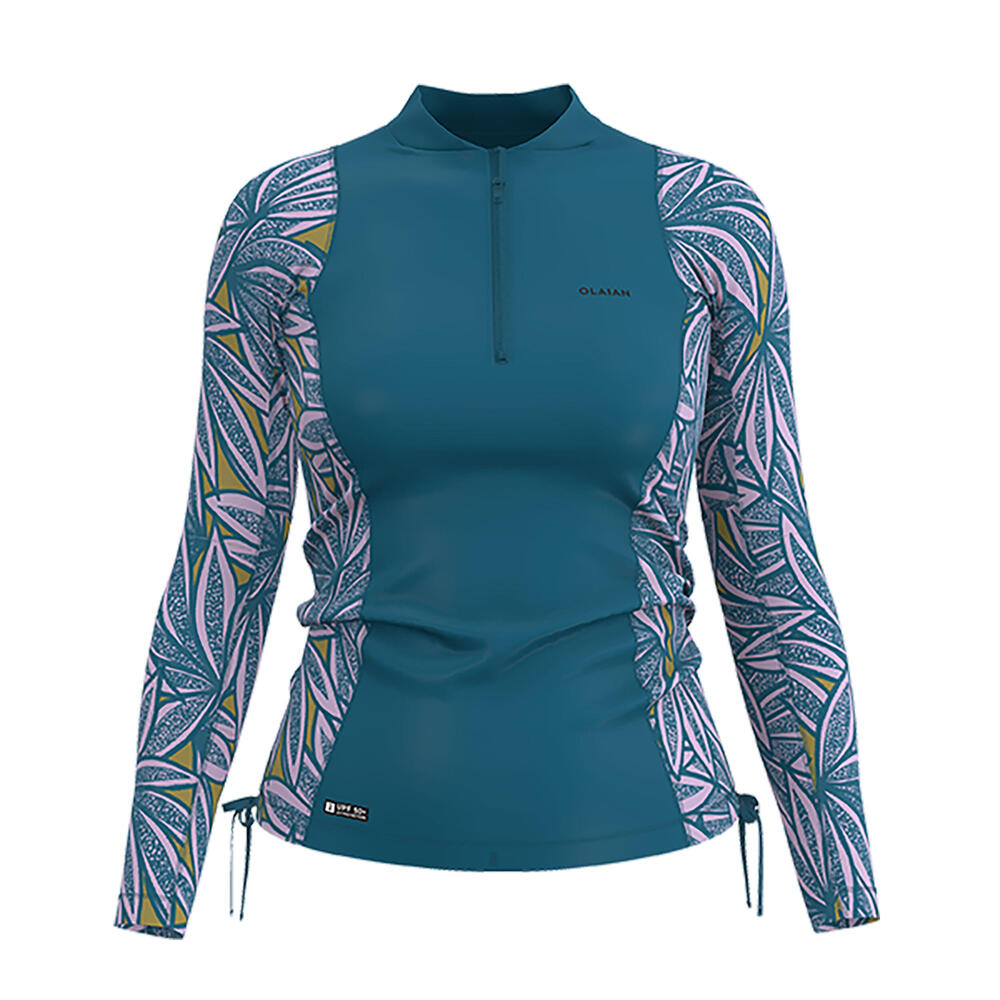 Tee shirt anti uv manches longues Femme - 500 flow bleu et violet