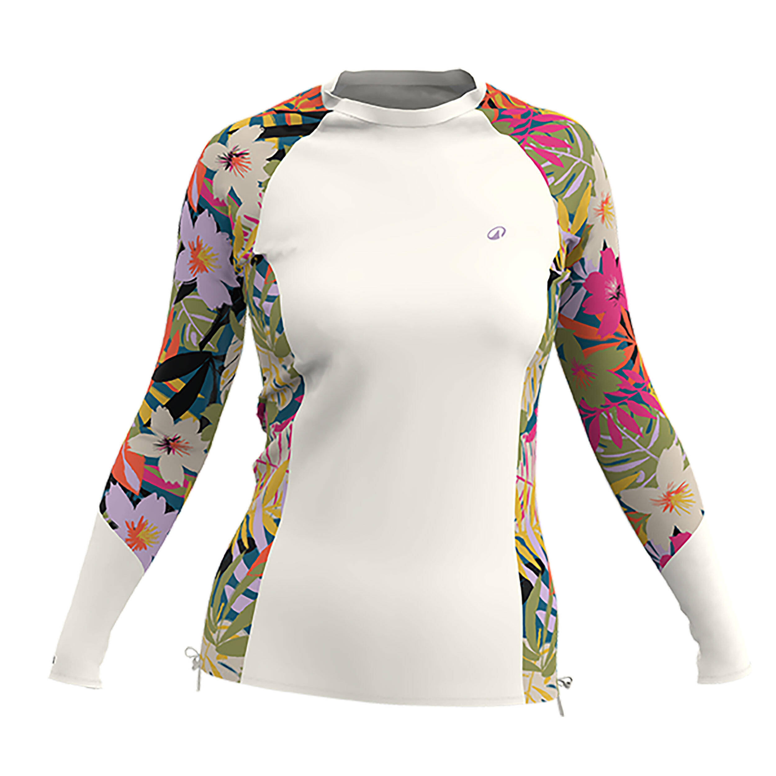 Women’s surfing long sleeve UV-protection t-shirt - Kanika white and floral -  2